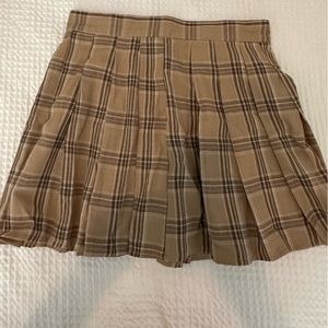 Tan Pleated Mini Skirt